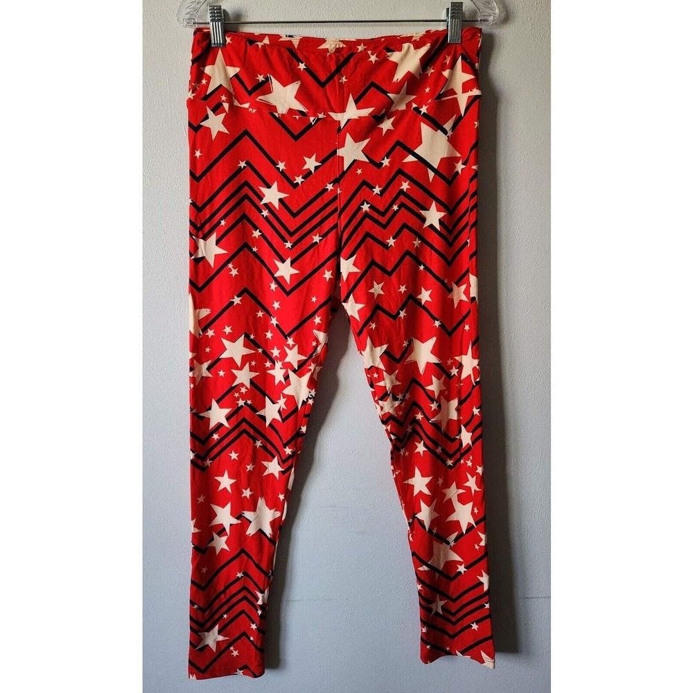 Lularoe Leggings‎ TC Tall Curvy Red White Chevron Patterned Stars Patriotic